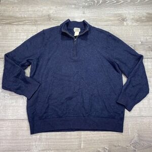 L.L.Bean Sweater Mens XL Navy Merino Wool Quarter Zip Mock Neck Knit Pullover